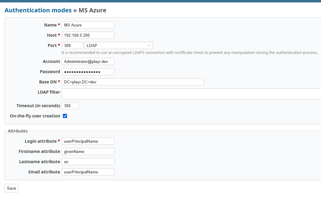 redmine LDAP 설정 값
